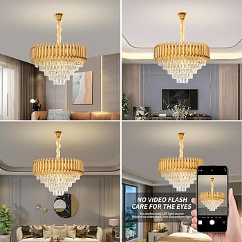Crystal Chandelier Living Room,Dia 60cm Gold Modern Crystal Chandelier Lamp, Round Crystal Chandelier Light for Dining Room, Hotel Hall Art Decor