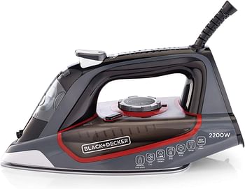 BLACK+DECKER 2200W 90g/min Steam Steam Iron With 380ml Capacity, Ceramic Coated Soleplate with Anti Calc Anti Drip, Self Clean and Auto Shutoff, Removes Stubborn Creases X2050-B5