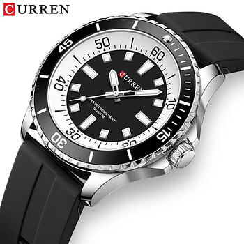Curren 8448 Men's Quartz Watch Silicone Strap Fashion Sports Waterproof / Black