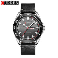 Curren 8272 Original Brand Leather Straps Wrist Watch For Men - Black and Silver