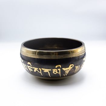 Himalayan Hand Painted Bliss Pattern in Black color Singing Bowl with a traditional wooden striker  Meditation Bowl | Music Therapy | Handcrafted in Nepal for Healing and Mindfulness - used during Meditation, Yoga, Prayer