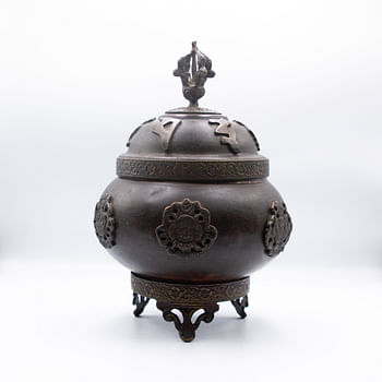 Tibetan Pot with Artistic Lid - Handmade in Nepal - Antique Home Decor