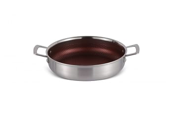 Edenberg 28CM SHALLOW POT WITH LID WINE HONEY COMB COATING - NON-STCK SCRATCH FREE Three layers, STAINLESS STEEL+ALUMINIUM+STAINLESS STEEL