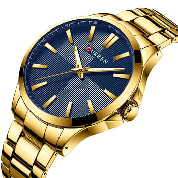 Curren 8322 Men Fashion Watch Luxury Stainless Steel Band Business Clock Waterproof Wristwatch - Gold and Blue