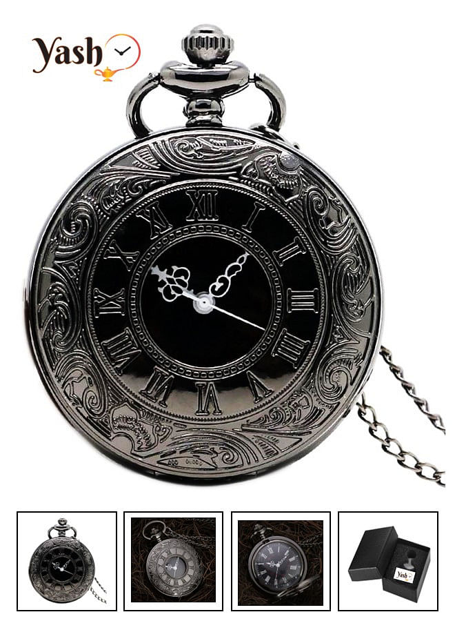 Yash Romanian Style Quartz Pocket Watches Collection Rom BLK LC