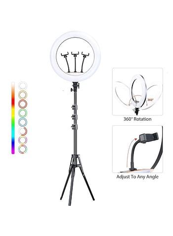 Portable MJ46 18'' RGB Desktop Soft LED Ring Light 16 RGB Colours with Three Mobile Holder & Mini Stand for Making YouTube, Insta Reels, Makeup Videos