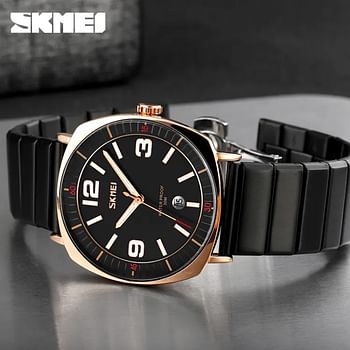 SKMEI 9280 Men's Fashion Business Watch with Calendar Steel Strap luminous Watch for men - Black, RoseGold