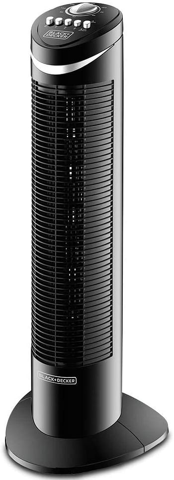 BLACK+DECKER 50W Tower Fan 3 Speeds Low/Medium/High 65°, Wide Oscillation Adjustable Portable/Travel Friendly Design with 120 min Timer, For The Perfect Temperature TF50-B5