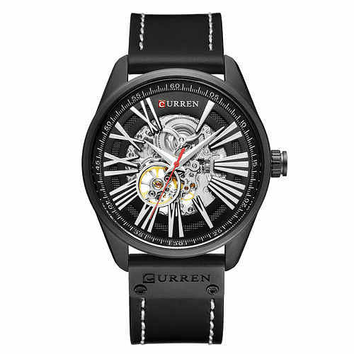 CURREN 8299 Original Brand Leather Straps Wrist Watch For Men Black