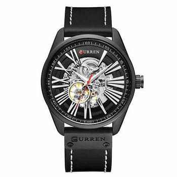 CURREN 8299 Original Brand Leather Straps Wrist Watch For Men Black