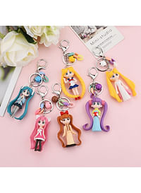 6 Pieces Sailor Moon inspired Action Figures Key Rings Set Mini Figures For Kids Birthday Cartoon Gift Theme Party Supplies Comes in Assorted Colors