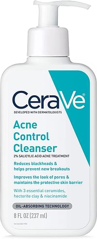 غسول الوجه CeraVe لعلاج حب الشباب منظف حمض الساليسيليك مع طين منقي للبشرة الدهنية ومزيل الرؤوس السوداء وانسداد المسام 8 Ounce ، متعدد ، 8 أونصة سائلة (عبوة من 1)