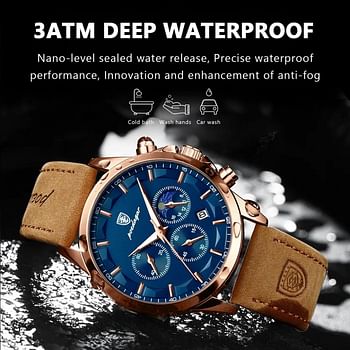 POEDAGAR Elegant Style Leather Men's Watch - Luxury Quartz Wristwatch for Man