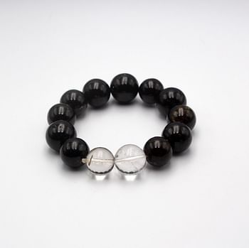 Natural Himalayan Black Tourmaline and Clear Quartz Crystal Bracelet