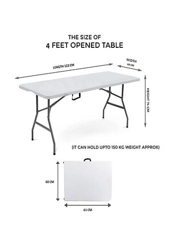 -We Happy Folding Table - Foldable Heavy Duty Plastic Table for Indoor & Outdoor Parties, Picnic, Camping, Wedding BBQ Catering, Garden Dining - Fold-In-Half Portable Utility Table - White – 122 CM