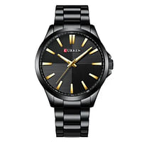 Curren 8322 Men Fashion Watch Luxury Stainless Steel Band Business Clock Waterproof Wristwatch- Black and Gold