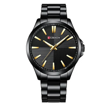 Curren 8322 Men Fashion Watch Luxury Stainless Steel Band Business Clock Waterproof Wristwatch- Black and Gold