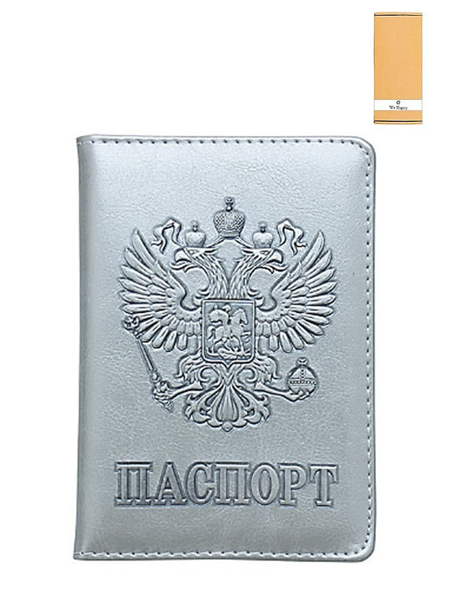 We Happy Travel Passport ID Card Wallet Holder Cover RFID Blocking Leather Purse Case Russia Grey