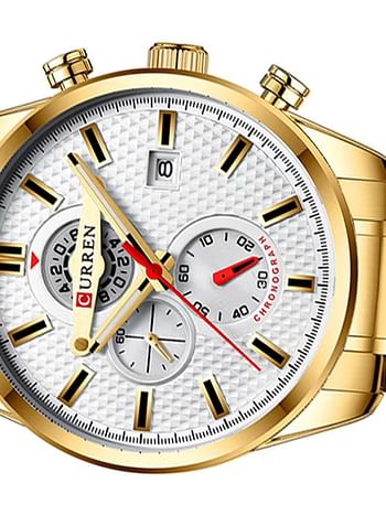 Men's Chronograph Waterproof Stainless Steel Band Casual Quartz Watch 8352 - 47 mm - Gold