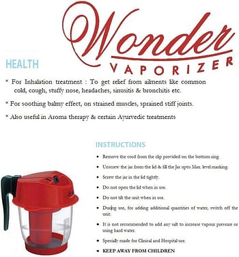 Wonder Steam Inhaler Sauna Regular Vaporizer With 3 PIN Plug