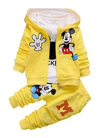 Mouse 3 Pcs Hooded Jacket Shirt and Trouser For Boys Girls Cartoon Theme Party Costume Dress Birthday Gift Yellow 10-12 Months