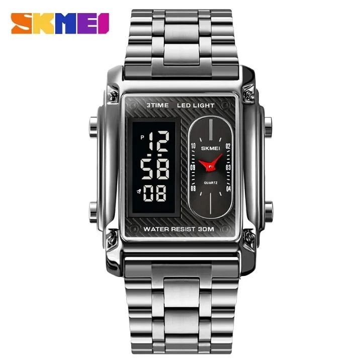 SKMEI 1868 Multiple Time Digital Analog Watch Silver.