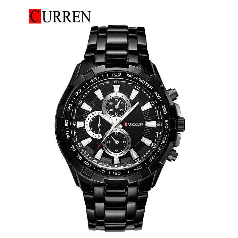 CURREN 8023 Original Brand Stainless Steel Band Wrist Watch For Men -black