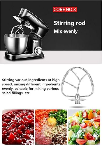 Electric Stand Mixer Multifunctional Egg Flour Bread Beating Blending Machine Pastry Chef 6 Speed Household Food Processors Easy to Clean - Black