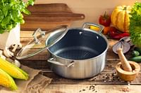 Edenberg 24CM CASSEROLE WITH LID BLACK HONEY COMB COATING - NON-STCK SCRATCH FREE Three layers, STAINLESS STEEL+ALUMINIUM+STAINLESS STEEL