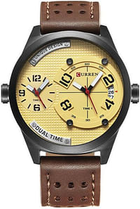 ساعة يد كورين 8252 أصلية بسوار جلدي للرجال / بني غامق