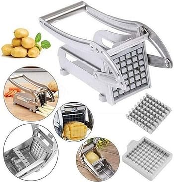 Silver Potato Chipper Cutter, Stainless Steel French Fry Chips Cutter, Vegetables and Fruits Slicer for Household