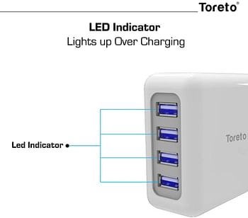 Unicharge 4.8A Desktop USB Turbo Charger Hub (White, TOR-504) TORETO