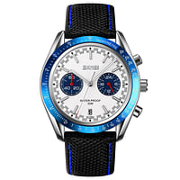 Skmei 9292 Mens Watches Quartz Movement Analog Reinforced Leather Strap 30M Waterproof Fashion Business Wrist Watch for Men Black White Blue