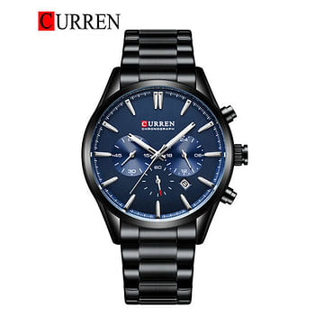 CURREN Original Brand Stainless Steel Band Wrist Watch For Men 8446 - Black Blue