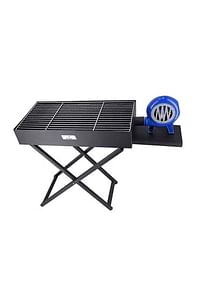 -Barbecue Folding Outdoor Metal Grill with Blower Fan X Shape Stand 60 CM Black, Perfect for Camping, Picnic, and Easier to Carry