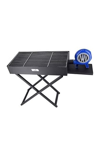 Barbecue Folding Outdoor Metal Grill with Blower Fan X Shape Stand 60 CM Black, Perfect for Camping, Picnic, and Easier to Carry