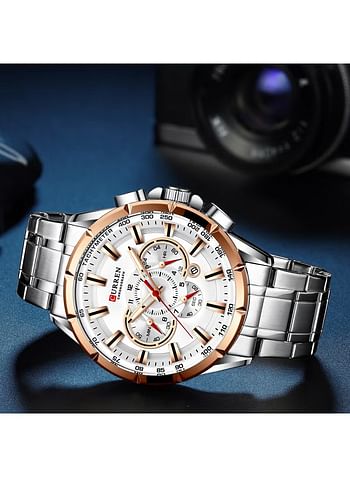 Men's Waterproof Stainless Steel Band Chronograph Quartz Watch 8363 - 48 mm - Silver