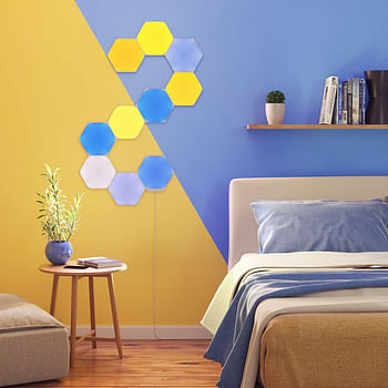 Nanoleaf SHAPES Hexagons Starter Kit - نظام لوحة LED WiFi ذكي مع مصور موسيقى ، ديكور فوري للحائط ، للاستخدام المنزلي أو المكتبي ، 16 مليون لون + ، استهلاك منخفض للطاقة - أبيض - 9 عبوات