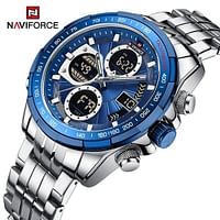 Naviforce NF9197 Stainless Steel Dual Time Watch For Men 46 mm- Blue, Silver