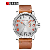 Curren 8254 Original Brand Leather Straps Wrist Watch For Men - Brown And Silver