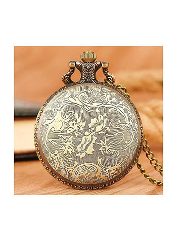 Yash Classic Bronze Train Themed Quartz Pocket Watch.