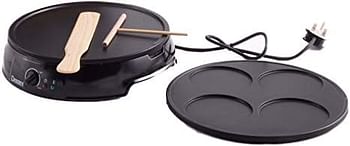 Dessini Electric Crepe Maker: Precise Temperature Control for Perfect Pancakes 12 Inch Non-Stick Grill Pan and Detachable 4 mini crepe mold pan Includes Batter Spreader & Spatula Black