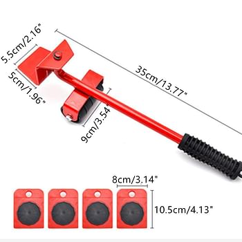 Furniture Lifter Mover Tool Set and 4 pcs 3.9"x3.15" Furniture Slides Kit, Furniture Move Roller Tools, 360 Degree Rotatable Pads, Suitable for Sofas, and Refrigerators