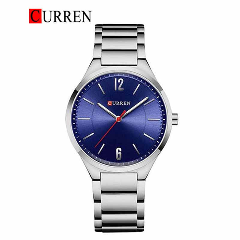 CURREN 8280 Original Brand Stainless Steel Band Wrist Watch For Men silver-blue