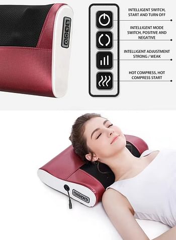 Neck And Shoulder Massage Electric Pillow Massager Machine Back Cervical Relaxation Cushion Warm Heating Kneading Deep Tissue Therapy Body Spine Calf Thigh Leg Foot Muscle Pain Relief