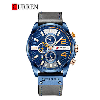 CURREN Original Brand Leather Straps Wrist Watch For Men 8393 Blue Grey