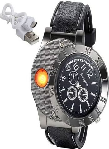 Electronic Lighter Quartz Watch USB Rechargeable Windproof Electronic Lighter