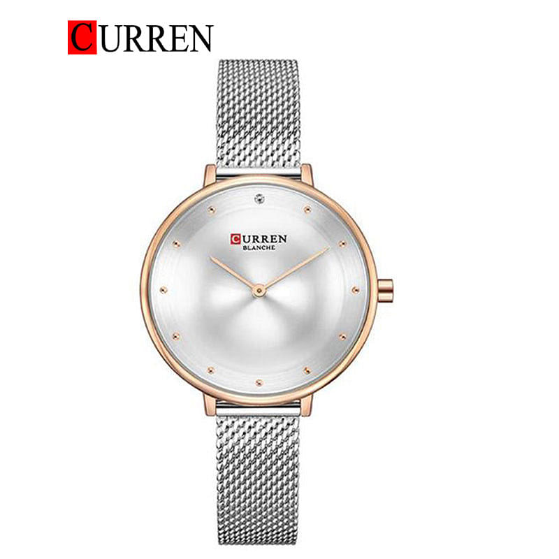 Curren 9029 Original Brand Mesh Band Wrist Watch For Women / Silver and Bronze