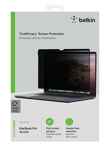 Belkin SCREENFORCE TruePrivacy MacBook Pro 16" Screen Protector - Ultra Thin with Full Screen Protection, 2-Way Side Filter, Removable & Reusable, Easy Install - for Macbook Pro 16"