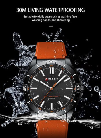 Curren 8449 Men's Quartz Watch Silicone Strap Fashion Sports Waterproof / Orange